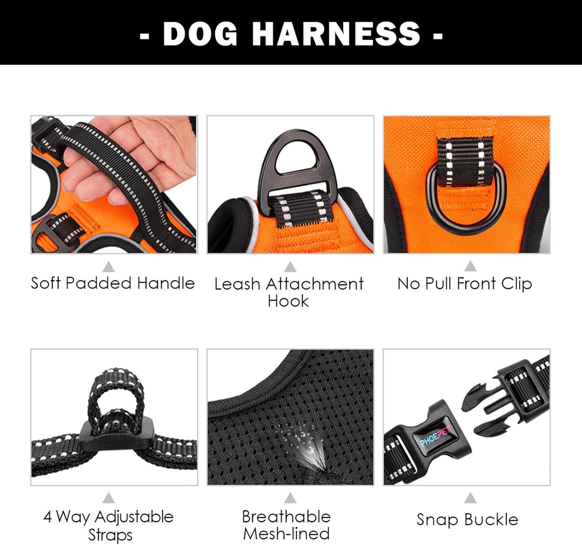 PHOEPET No Pull Dog Harness Medium Reflective Front Clip Vest - Medium / Orange - image 4