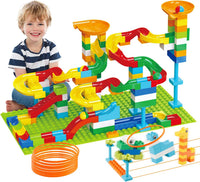 Anpcso 128 piece marble run building blocks set with ring toss rings