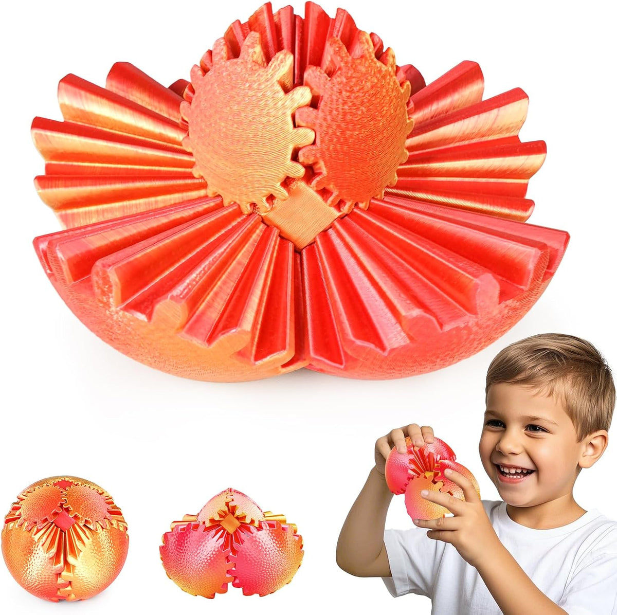 Gear Ball Fidget Toys Steampunk Gear Sphere for Kids - Sunset Red / 6 cm / 2.5 in