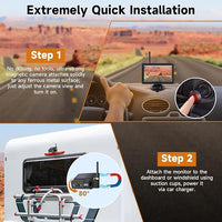 Magnetic Solar Wireless Backup Camera with 5” HD Monitor No Wiring Rechargeable Battery IP68 IR Night Vision Rearview Camera System for Car RV Truck 5th Wheels Skid Steer Horse Trailer Hitch Camera