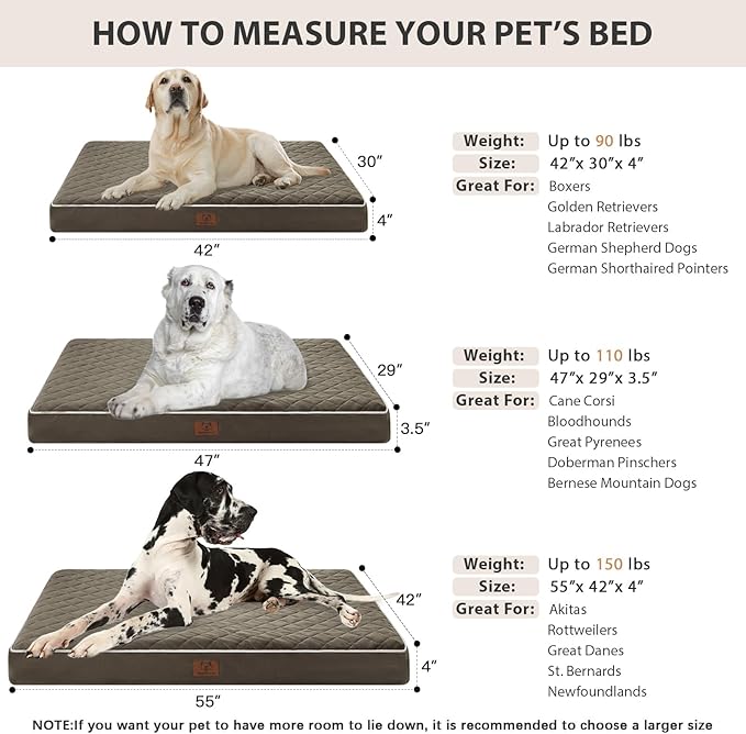 WNPETHOME Orthopedic XL Dog Beds Large Sized Dog, Waterproof Extra Large Dogs Bed with Removable Washable Cover, Multi-Needle Quilting Dogs Crate Bed
