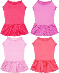 4 pack of solid color sleeveless dog dresses in purple, pink, watermelon red and carmine