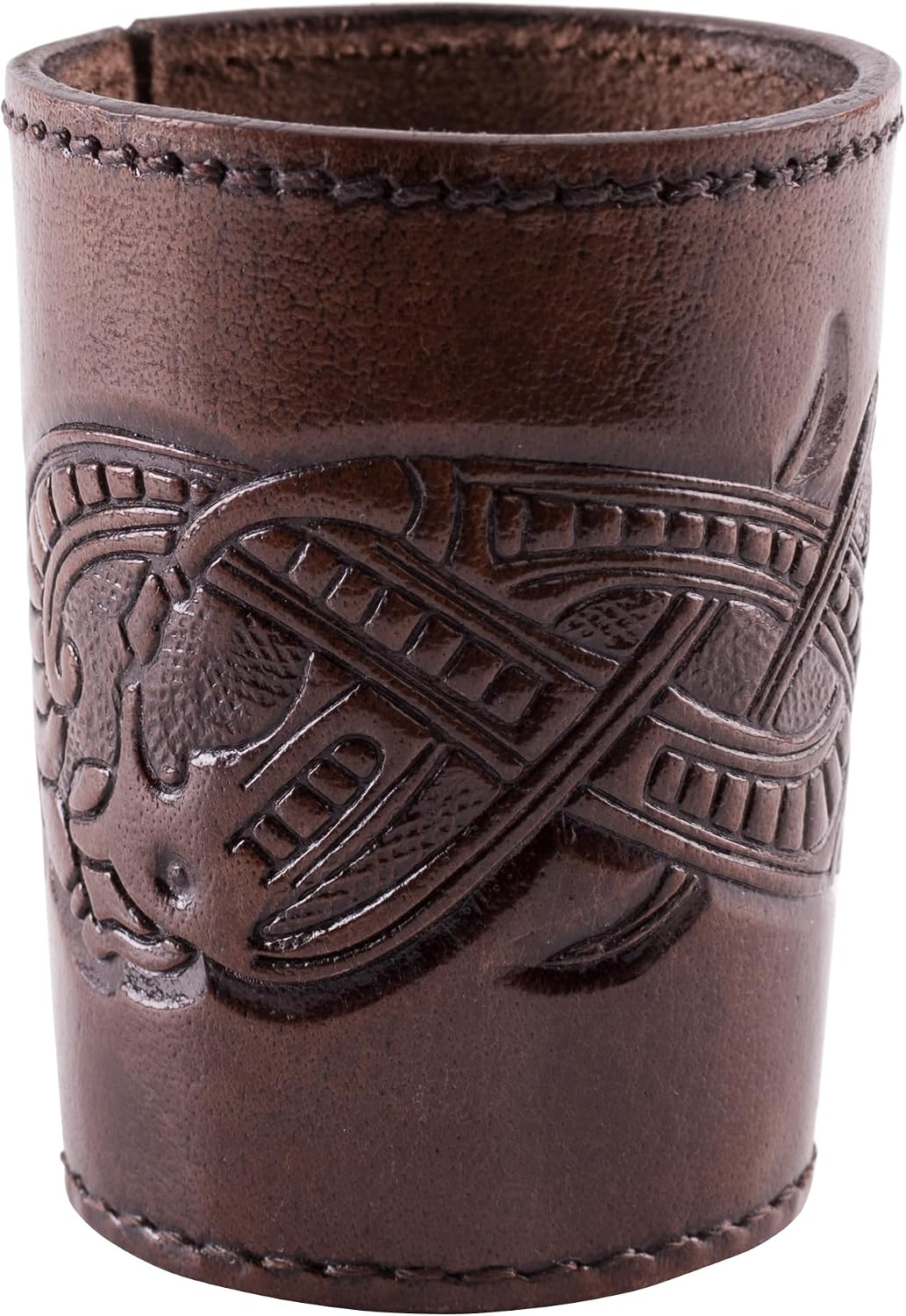 Ulfberth, Viking dice Cup with Embossed Motif, Genuine Leather - Jelling Style, Brown