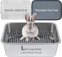 MEEXPAWS Rabbit Litter Box Stainless Steel - L 19.6"x13.7"x5.9" for Large Rabbit