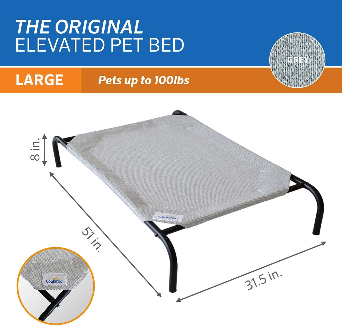 Coolaroo Original Elevated Dog Bed - Large Dog Bed / Grey (Pack of 1) - image 3