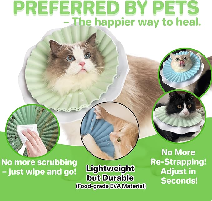 Soft Cat Cone Collar for Cats– Adjustable Lightweight Recovery E-Collar to Stop Licking, Scratching & Biting After Surgery, Comfortable Wound Healing Cone Alternative (Green, M)