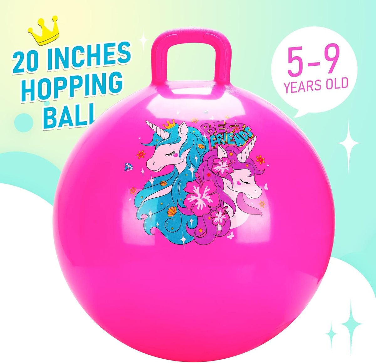 U&C Planet Hopper Ball, 18In Bouncy Ball with Handle for Kids Ages 3-6 – Fun for Kids & Family - 5-9 Years / Pink Unicon - image 3