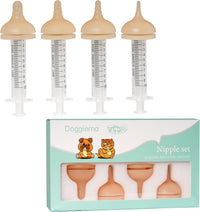 Puppy Angled Feeder Bottle, Silicone Feeding Nipple and Syringes – Essentials for Dogs - Replacement Nipple (4 Nipple+6 Syringes)