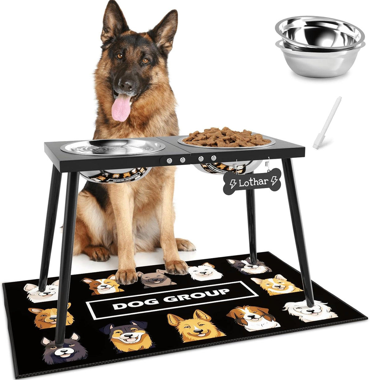 Metal Raised Dog Bowl Stand for Large and Medium Dogs - Height-15inch / Black-X