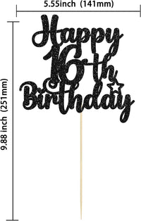 Gyufise 1Pc Happy 80th Birthday Cake Topper Glitter Cheers to 80 - 16th / Black - image 2