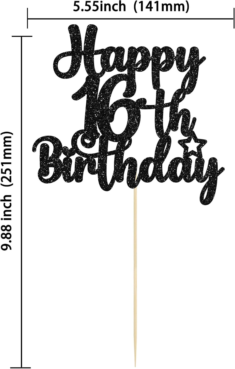 Gyufise 1Pc Happy 80th Birthday Cake Topper Glitter Cheers to 80 - 16th / Black - image 2