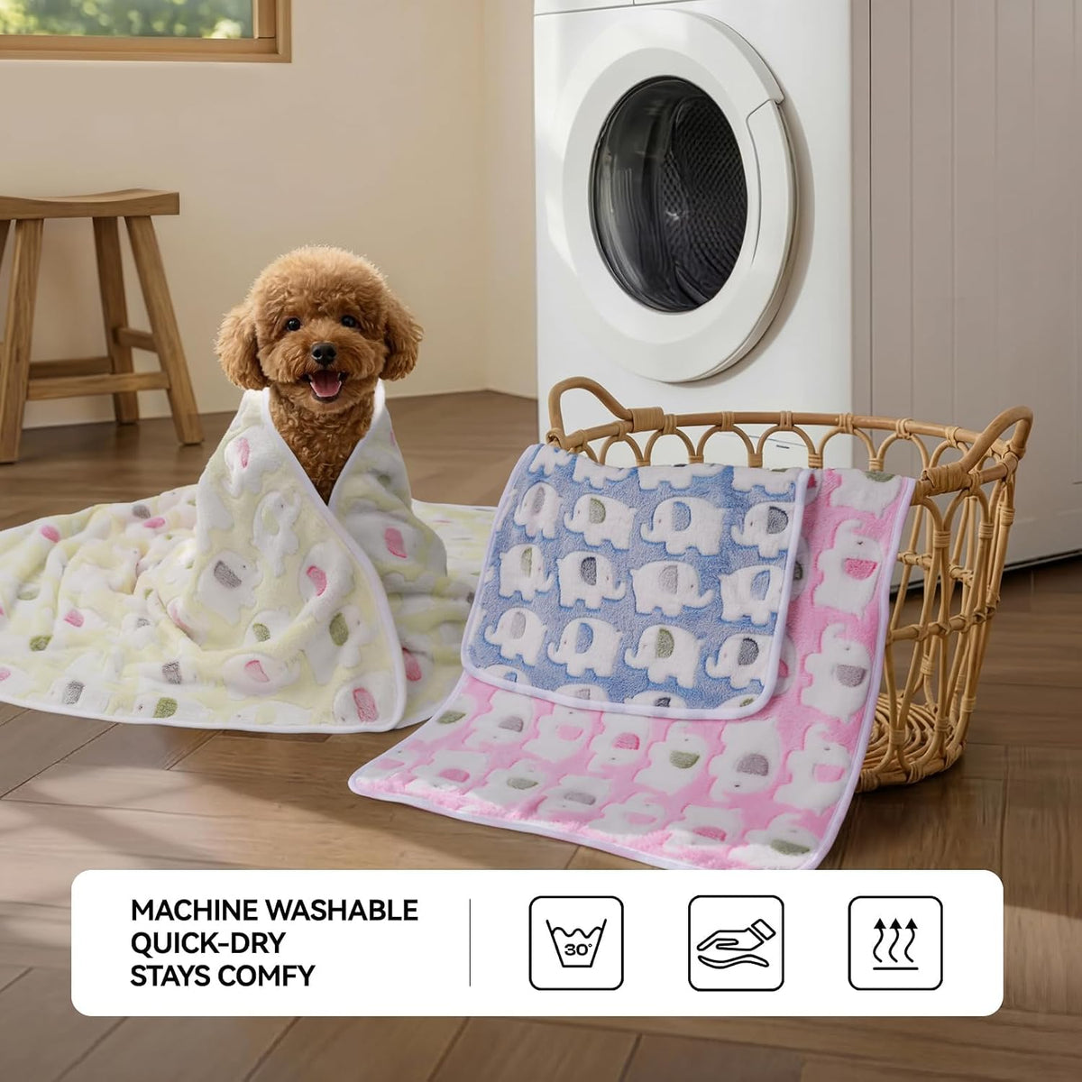 LINENLUX Dog Blankets 3-Pack - Elephant Pattern-3pcs / 31x20 inch - image 4