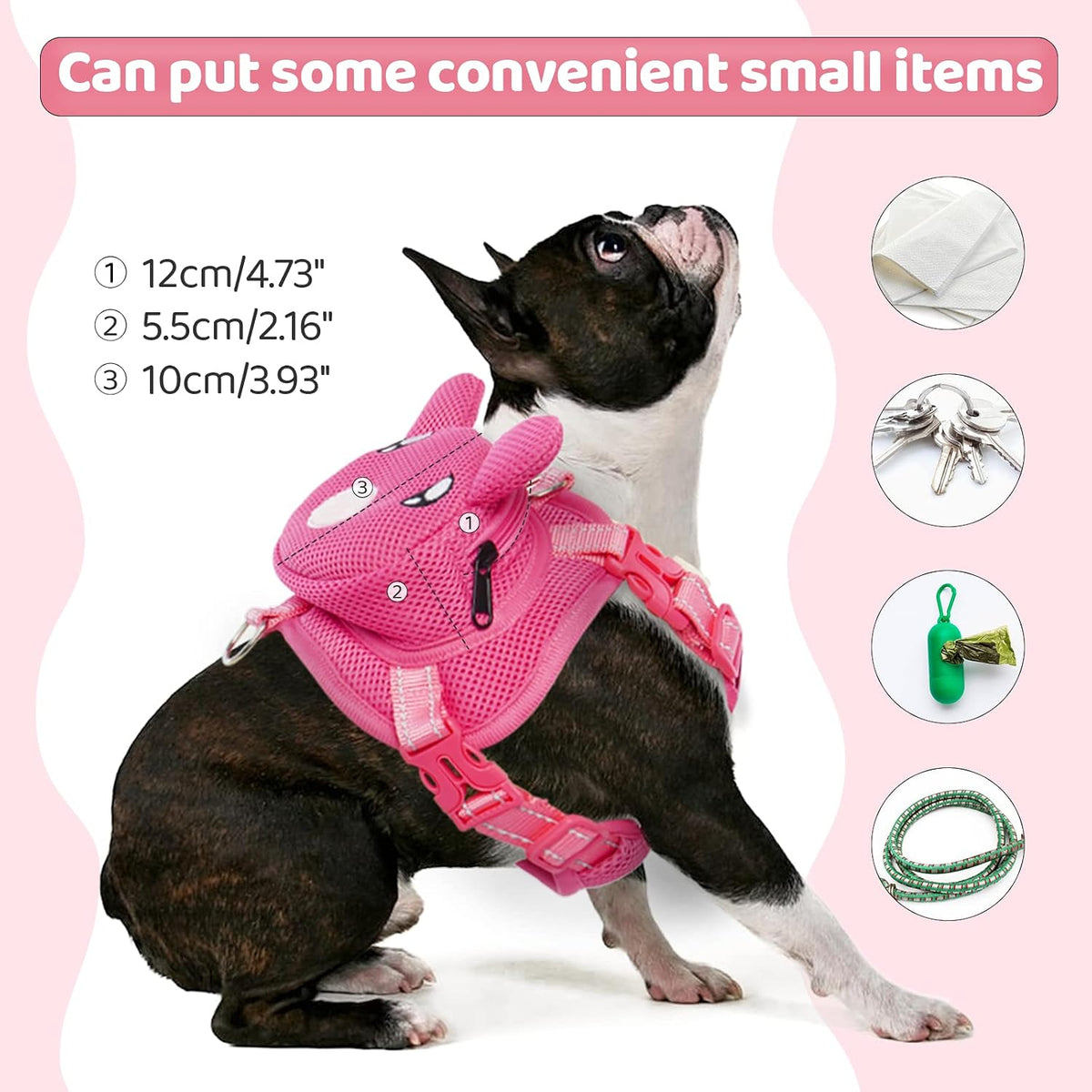 Dog Harness with Backpack - X-Small / Pink pig - image 4