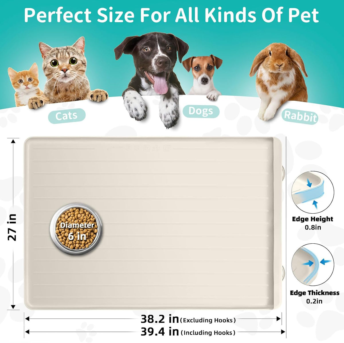 Dog Mat for Food and Water - Cream / 39.4"L x 27"W - image 2