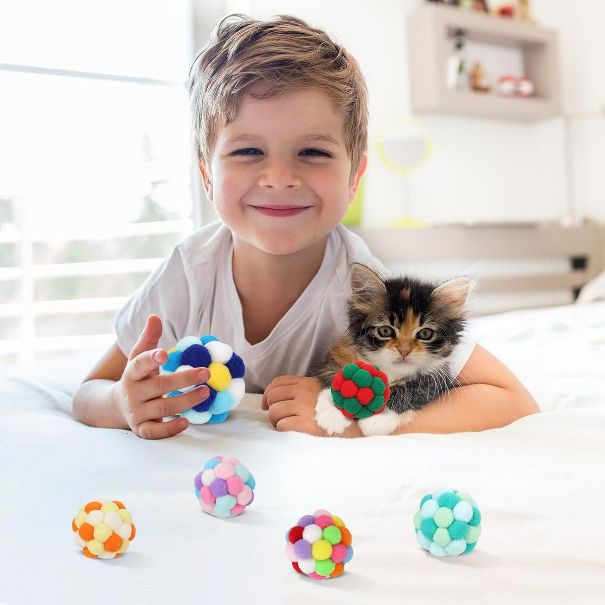 TUSATIY Cat Toy Balls with Bell 3PCS - 6Pack Colorful - image 2