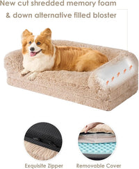EHEYCIGA Foldable XL Dog Bed, Faux Fur Fluffy Pet Couch Bed for Large Dogs, Orthopedic Calming Memory Foam Big Pet Bed, Washable Soft Pet Sofa Bed with Non-Slip Bottom, Camel, 46"x34"x6.5"