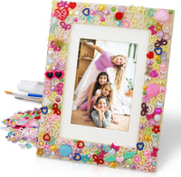 LEJITEKK mosaic picture frame craft kit with pink glass stones and wooden frame