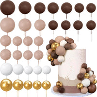 32 PCS Colorful Ball Shaped Cake Topper Pearl Balls Cupcake Cake - Dark Brown Light Brown White Gold