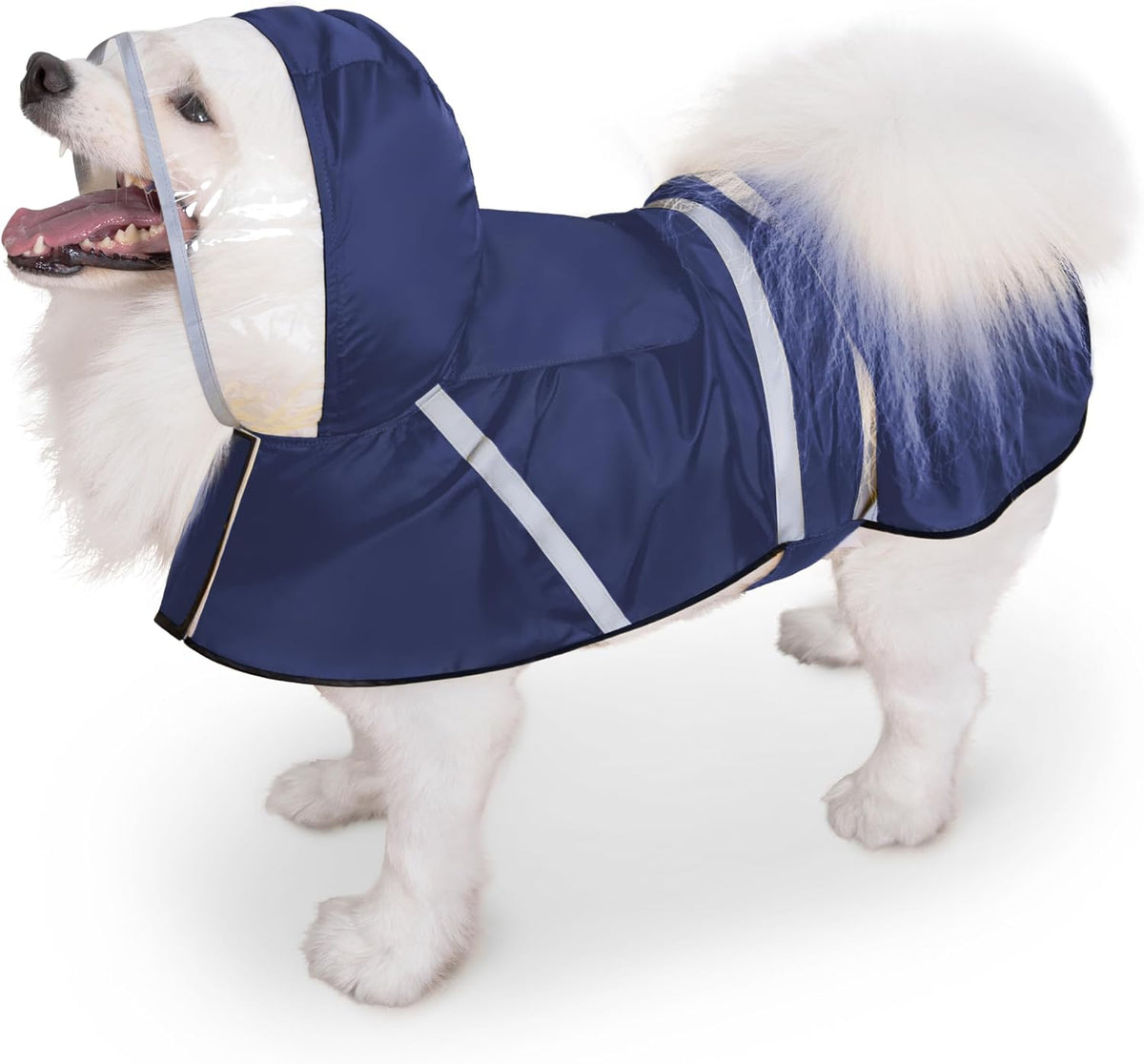 Dog Raincoat, Adjustable Rain Jacket with Hooded Double Layer for Large Medium Small Dogs Puppies - Navy / X-Large
