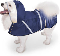 Dog Raincoat, Adjustable Rain Jacket with Hooded Double Layer for Large Medium Small Dogs Puppies - Navy / X-Large