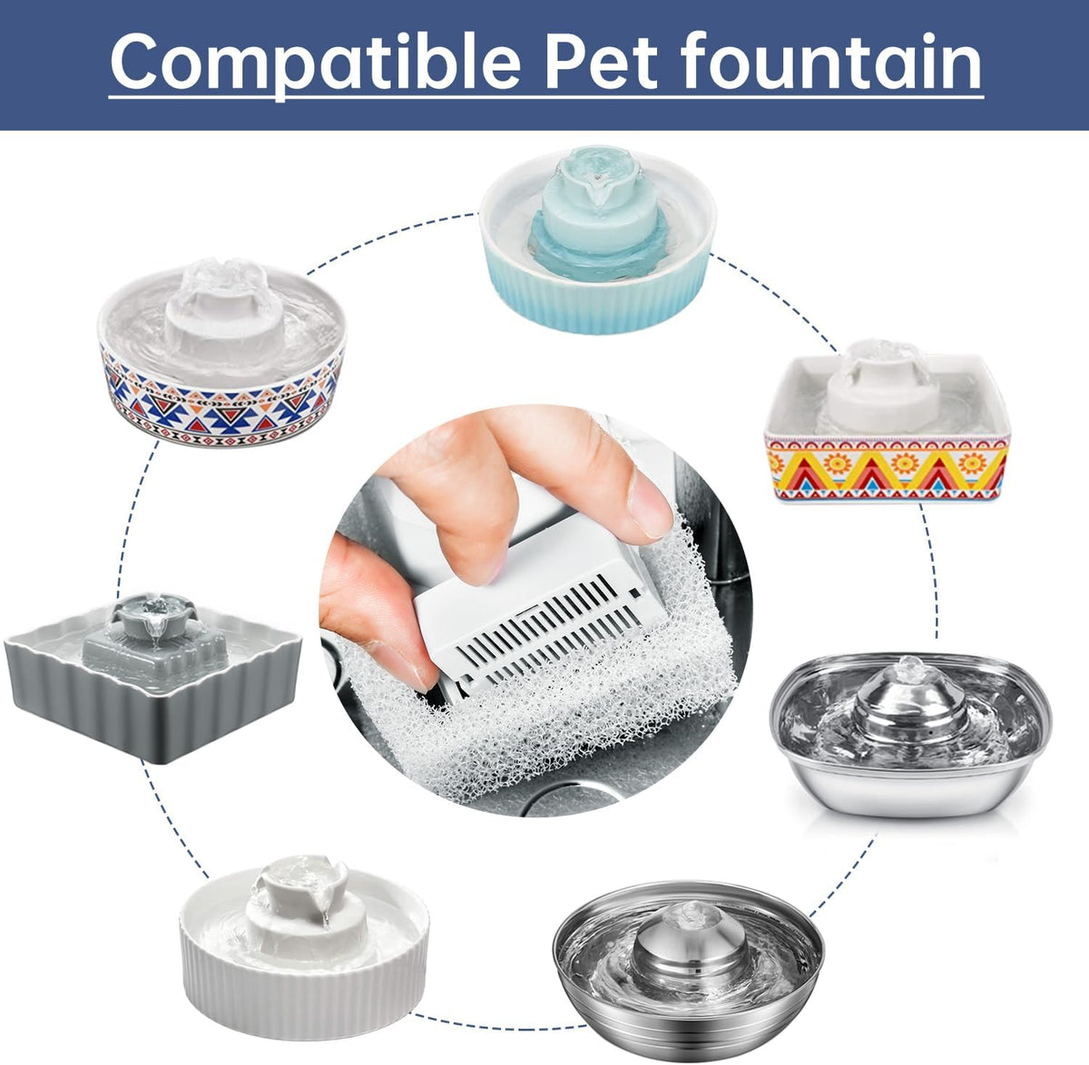 Cat Water Fountain Replacement Filter - 8 Filters & 2 Sponges - image 2