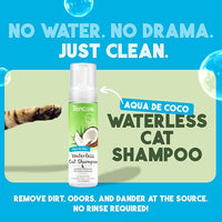TropiClean No Rinse Waterless Cat Shampoo | Dandruff Treatment | Moisturizing Dry Shampoo for Dry Skin | USA Made | Aqua de Coco Scent | 7.4oz.