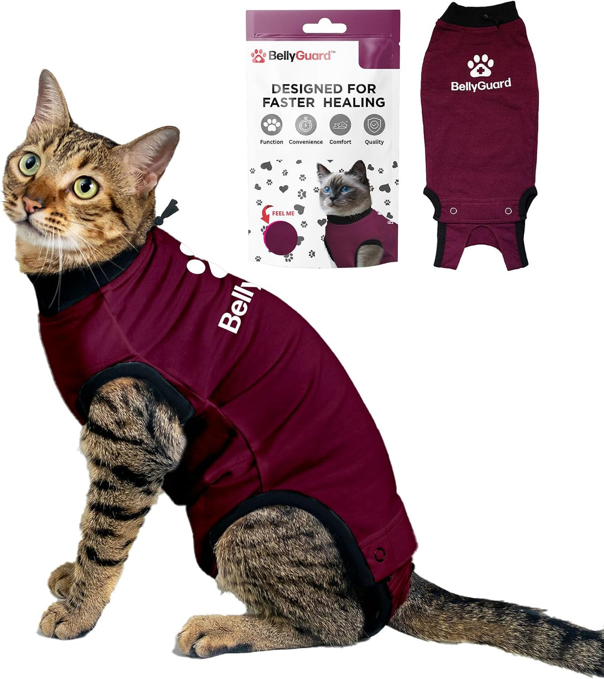 Cat recovery suit onesie for female cats after spay surgery, cozy and snug fit