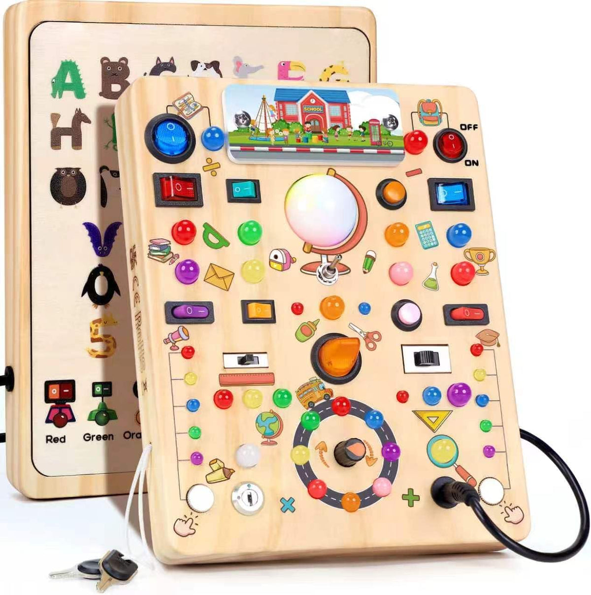 Busy Board with LED Light Switches - Large School Busy Board