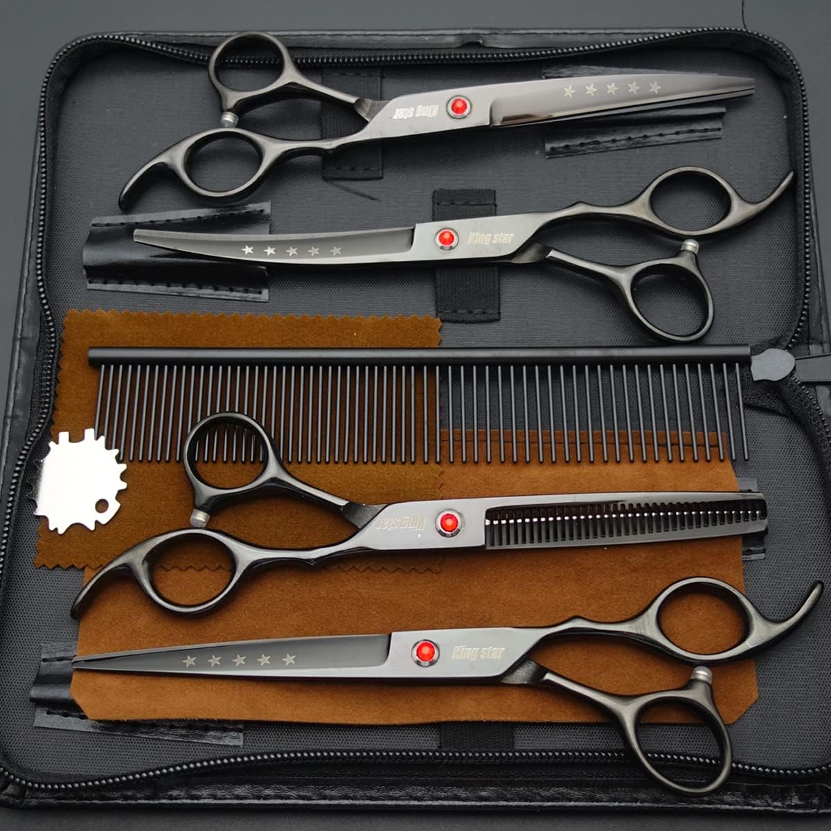 7.0in Titanium Professional dog Grooming Scissors set - Bright Black With Comb - image 2
