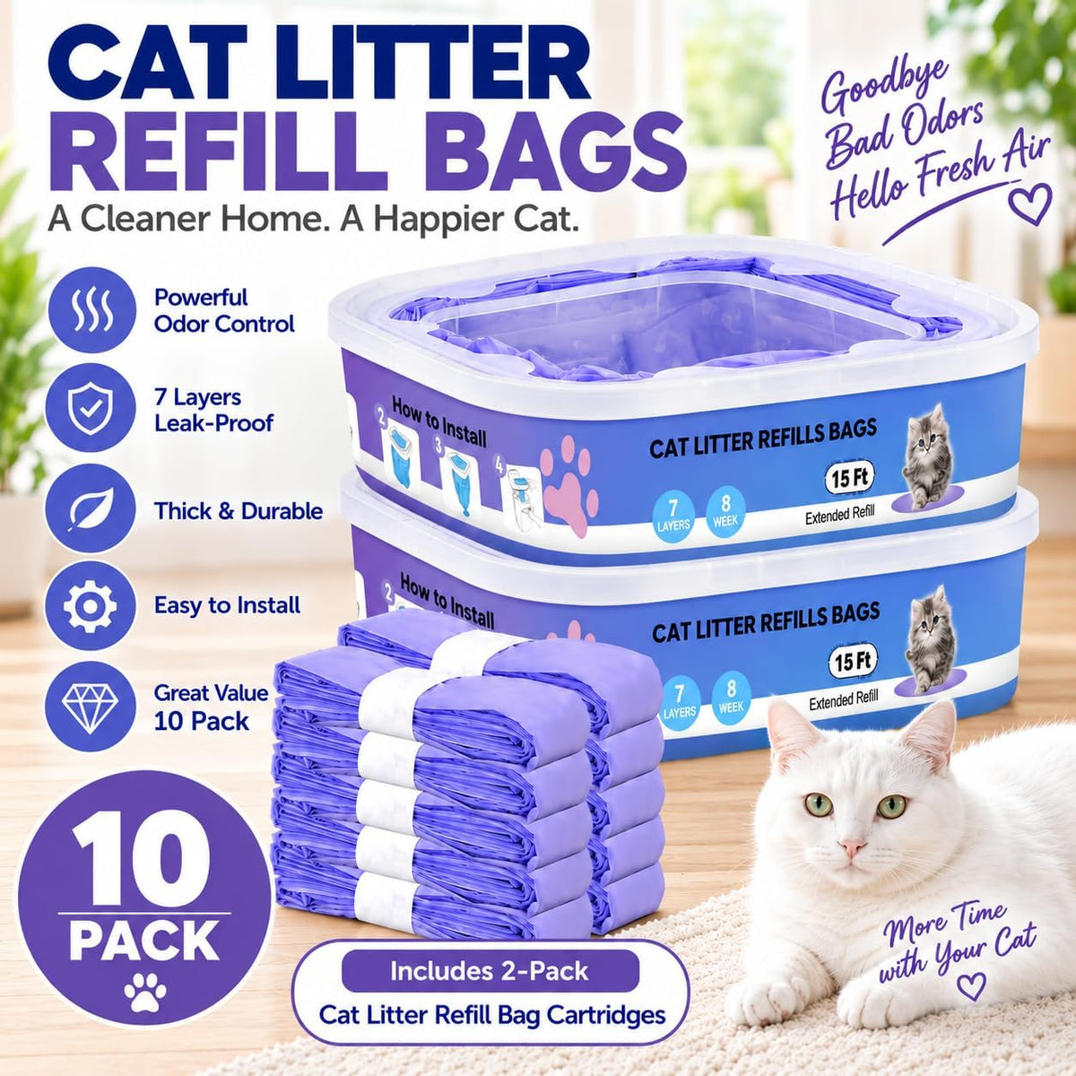 10 Pack Cat Litter Refill Bags Compatible with Your Litter Refill - Purple - image 2