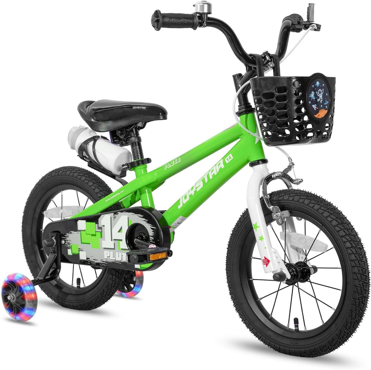 JOYSTAR Pluto 12-20" Kids Bike with Light Up Training Wheels – Fun for Kids & Family - Green / 14 Inch with Flash Training Wheels