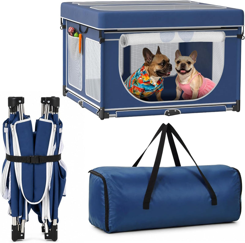 Loobani Foldable Puppy Playpen Indoor - Blue / 33.5"Lx33.5"Wx23"H