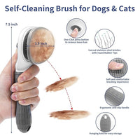 5 in 1 Dog Grooming Kit - Self-Cleaning Slicker Brush for Shedding Short Long Haired Dogs & Cats, Includes Pet Comb, Flea Comb, Bath Brush, Undercoat Rake - Complete Fur Care Set - Gray
