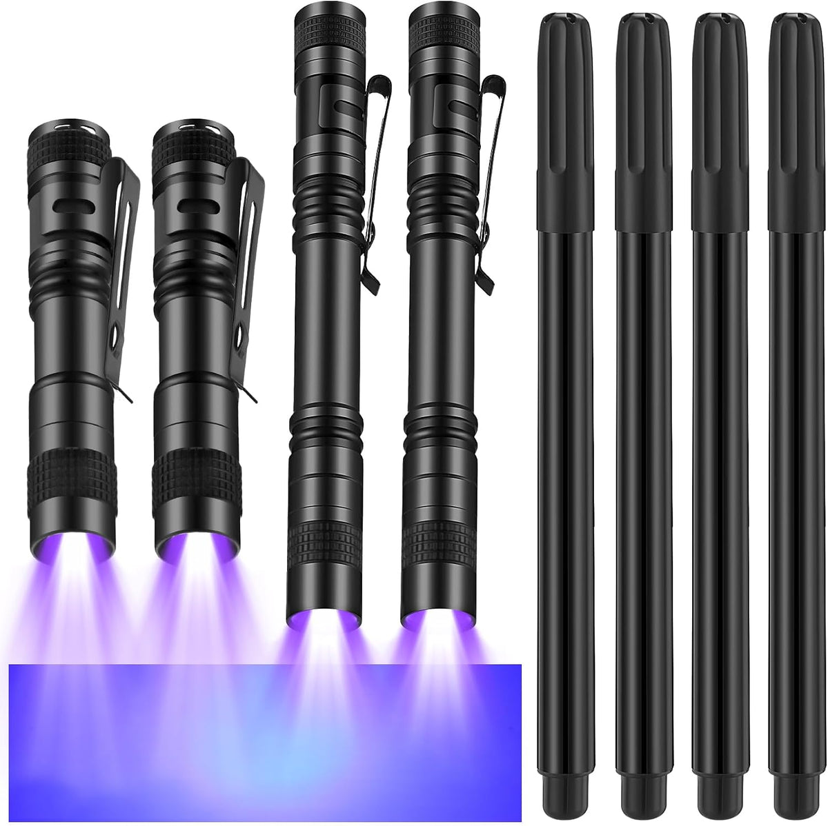 Tegeme 4 invisible ink pens with 4 mini UV marker flashlights in black