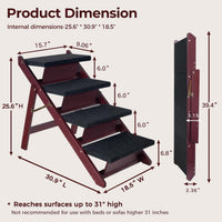 BRIKY Wooden Dog Stairs/Steps, Foldable 4 Steps – Essentials for Dogs - 30.9" L x 18.5" W x 25.6" H - 4 steps - image 2
