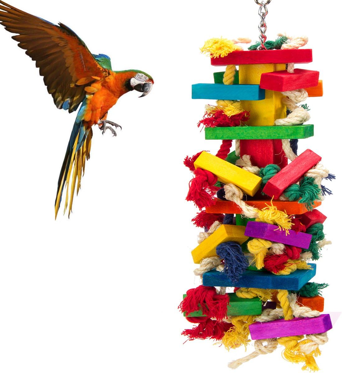 Extra Large Natural Wood Bird Toys for Macaws, African Grey - Long