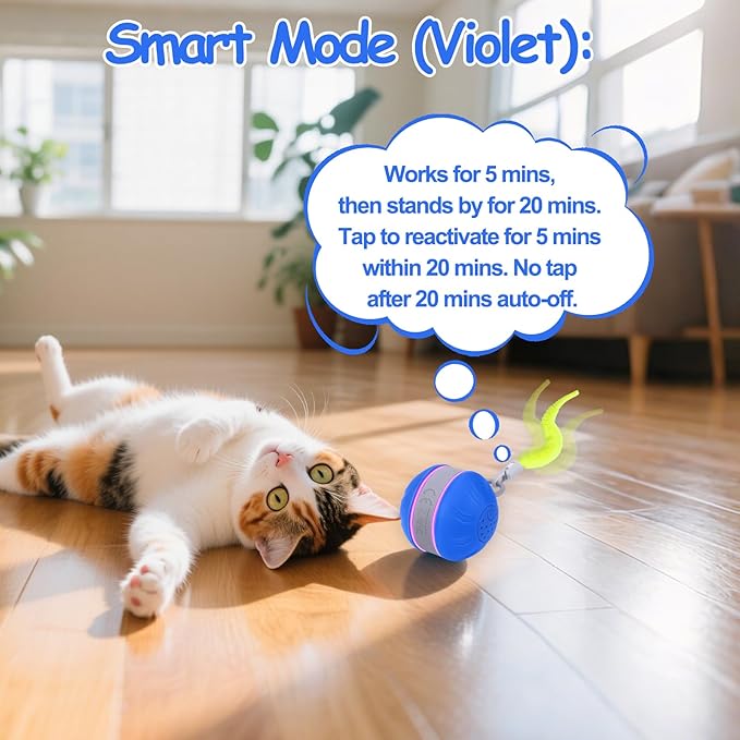 AIERSA Interactive Cat Toys for Indoor Adult Cats, Automatic Self-Play Cat Ball Toy for Kitten to Keep Them Busy, Electric Moving Chase Toy (Blue)