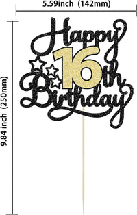 1Pc Happy 80th Birthday Cake Topper Black Gold Glitter Cheers to 80 - 16th - image 2