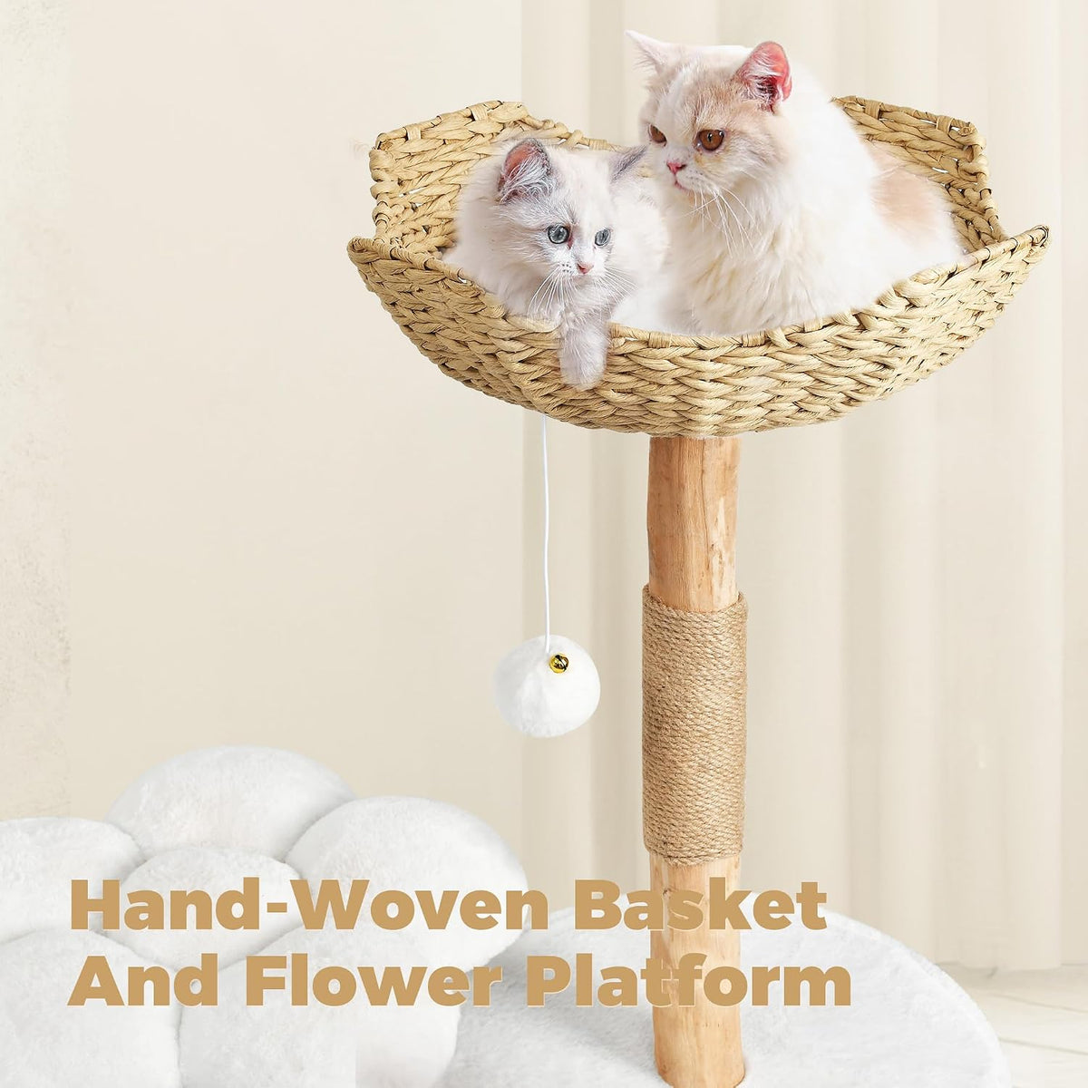 Easyego Modern Cat Tree, 26.3" Aesthetic Wood Cat Tree Tower for Small Cats – Essentials for Cats - White / 36.6'' - image 4