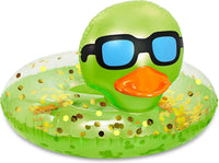 POZA inflatable duck pool float tube with gold confetti, sunglasses and orange beak - view 2