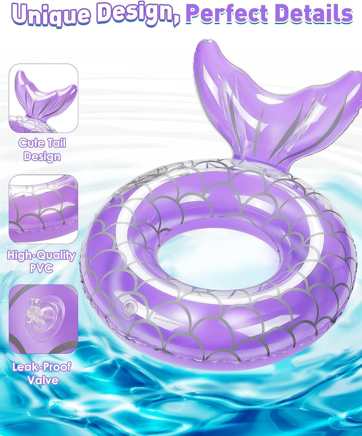 HeySplash Pool Floats Kids, Inflatable Swimming Rings – Fun for Kids & Family - C-Mermaid-Purple - image 3