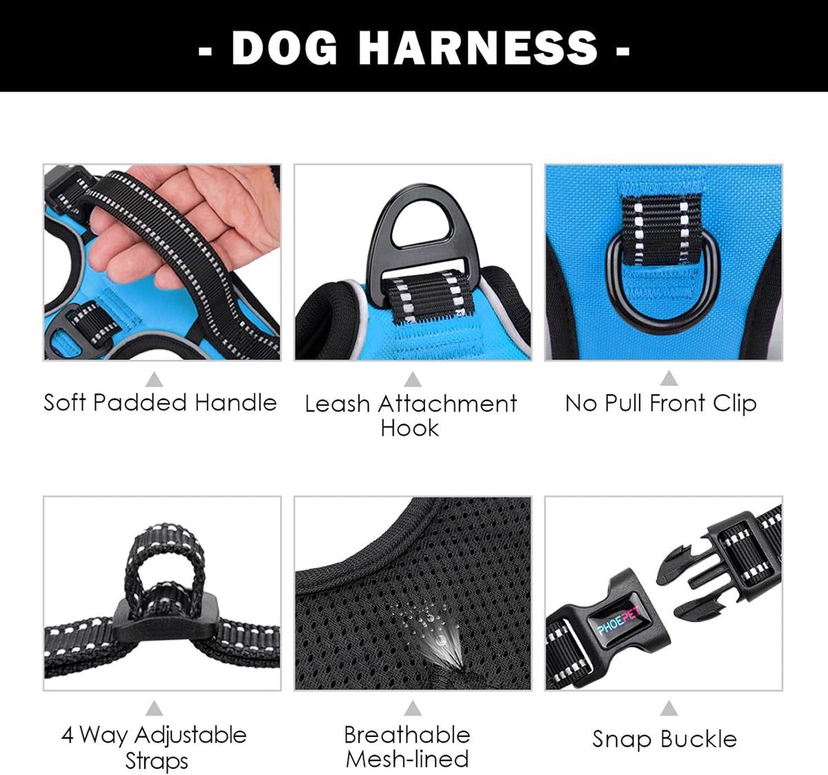 PHOEPET No Pull Dog Harness Medium Reflective Front Clip Vest - Extra Large / Blue - image 4