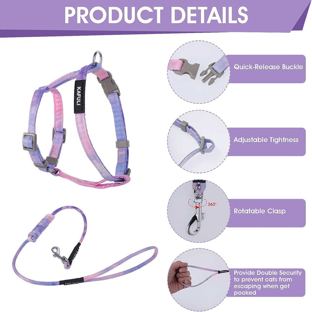 TIESOME Cat Harness and Leash Set - Gradient Purple - image 4