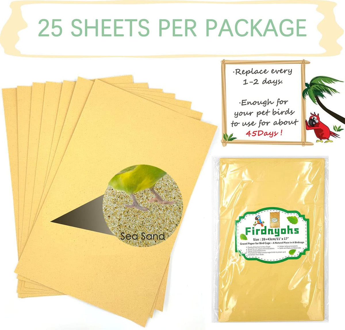 Firdnyohs 25PCS Gravel Paper for Bird Cage - 11" x 17"-25Pcs - image 2