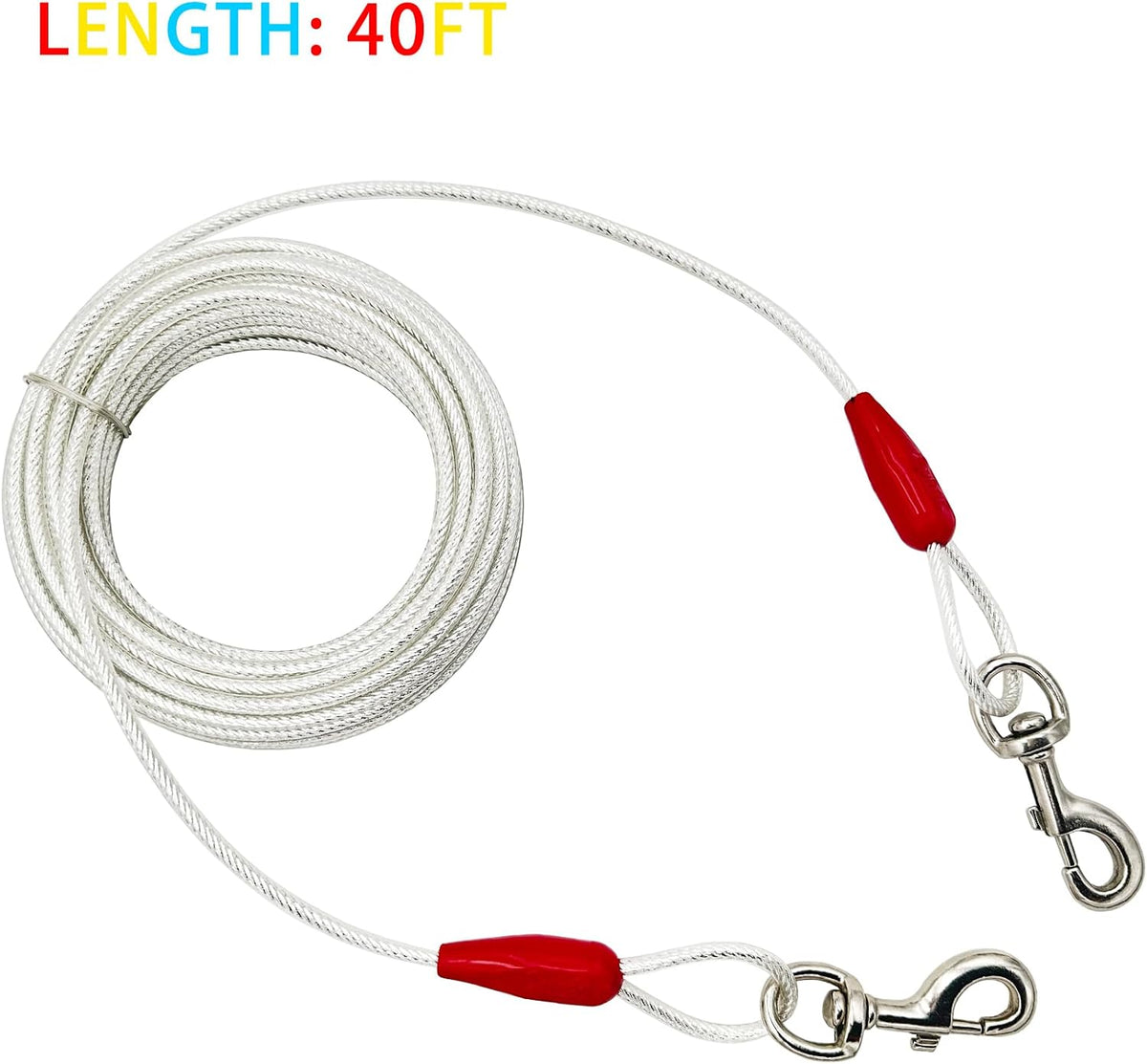 30ft Reflective Tie-Out Cable for Heavy Dogs Up to – Essentials for Dogs - 250lbs40ft / Red & Silver - image 2
