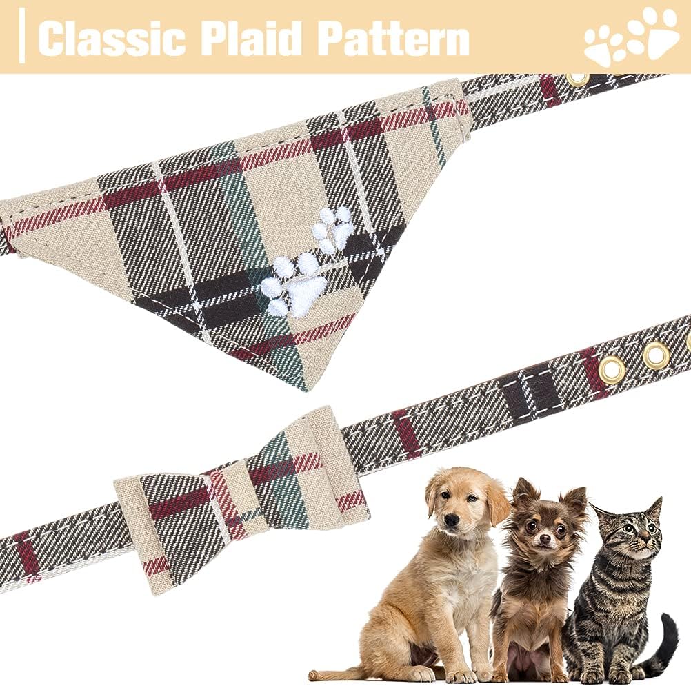 Dog Collar and Leash Set - Embroidery Floral Dog Bow Tie and Bandana Collar with Bell, Cute Flower - Beige / X-Small - image 4