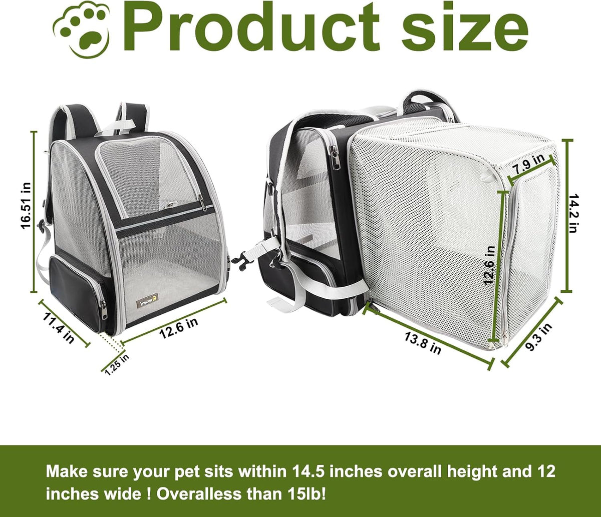 Texsens Innovative Traveler Bubble Backpack Pet Carriers for Cats - Expandable-Black - image 2