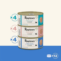 Applaws Natural Wet Canned Cat Food, Made with Limited and Natural Ingredients, Real Protein with No Artificial Additives, Fish Selection Variety Pack in Broth (12 x 2.47oz Cans)