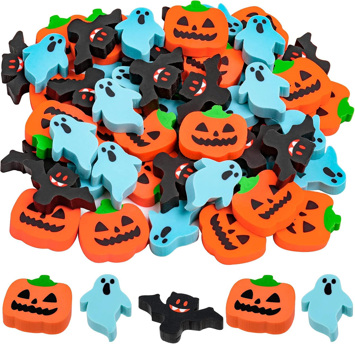 YGAOHF 60 mini Halloween erasers in pumpkin, ghost and bat shapes - view 10