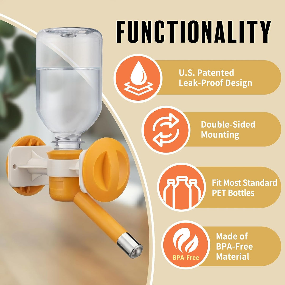 Choco Nose Patented No-Drip Dog Water Bottle/Feeder for Dogs/Cats - C590 Orange / Small Sized Dogs and Cats-10.2 fl.oz - image 3